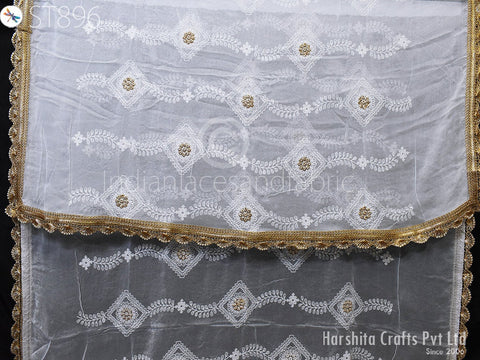 White Dyeable Indian Kora Silk Dupatta Organza Scarves Gift Her Women, Dyeable Chiffon Dupatta with Beautiful Edging on all sides 2.5 Meter