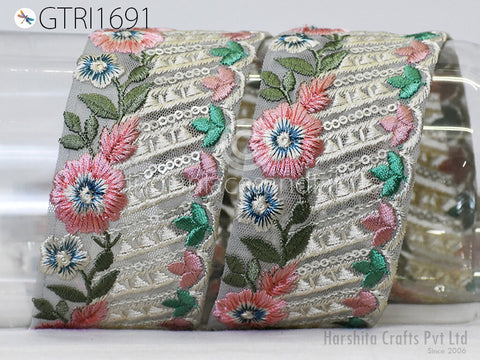 9 Yard Floral 58 mm Indian Sari Border Embellishments Embroidery Trim Dress Embroidered Saree Ribbon Home Décor Sewing Crafting Trim Curtain