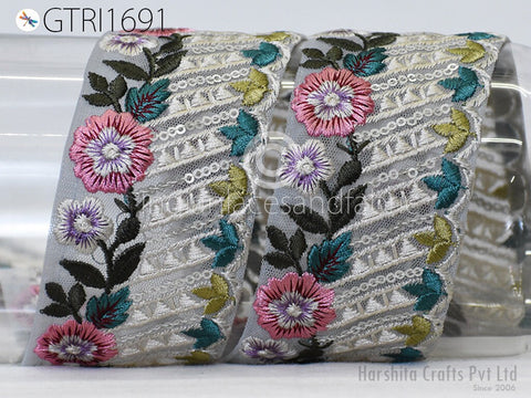 9 Yard Floral 58 mm Indian Sari Border Embellishments Embroidery Trim Dress Embroidered Saree Ribbon Home Décor Sewing Crafting Trim Curtain