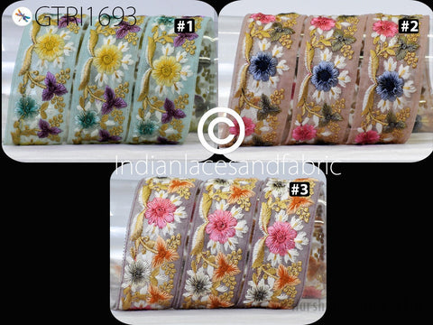 9 Yard Indian 48mm Embroidered Fabric Trim Embroidery Cushions DIY Crafting Sari Border Wedding Saree Sewing Dress Embellishment Ribbon Trim