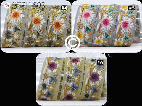 9 Yard Indian 48mm Embroidered Fabric Trim Embroidery Cushions DIY Crafting Sari Border Wedding Saree Sewing Dress Embellishment Ribbon Trim