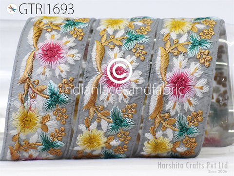 9 Yard Indian 48mm Embroidered Fabric Trim Embroidery Cushions DIY Crafting Sari Border Wedding Saree Sewing Dress Embellishment Ribbon Trim