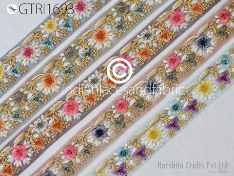 9 Yard Indian 48mm Embroidered Fabric Trim Embroidery Cushions DIY Crafting Sari Border Wedding Saree Sewing Dress Embellishment Ribbon Trim