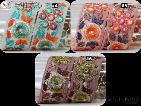 9 Yard Floral 55 mm Indian Sari Border Embellishments Embroidery Trim Dress Embroidered Saree Ribbon Home Décor Sewing Crafting Trim Curtain