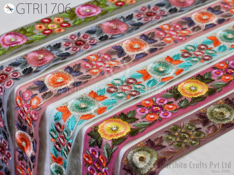 9 Yard Floral 55 mm Indian Sari Border Embellishments Embroidery Trim Dress Embroidered Saree Ribbon Home Décor Sewing Crafting Trim Curtain