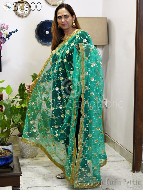 Handwork Indian Embroidered Scarves Dupatta, Embroidered Dupatta For Women, Net Dupatta, Dupattas with Sequence work all over the Dupatta