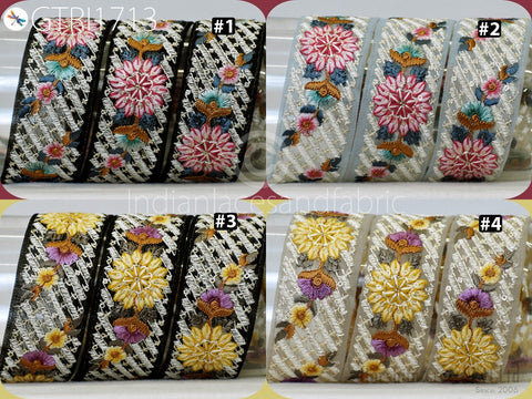 9 Yard Indian Embroidered Fabric 48mm Trim Sari Border Cushions DIY Crafting Wedding Saree Sewing Embroidery Embellishment Costume Ribbon