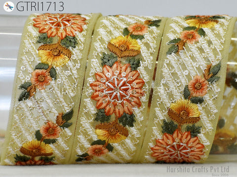 9 Yard Indian Embroidered Fabric 48mm Trim Sari Border Cushions DIY Crafting Wedding Saree Sewing Embroidery Embellishment Costume Ribbon