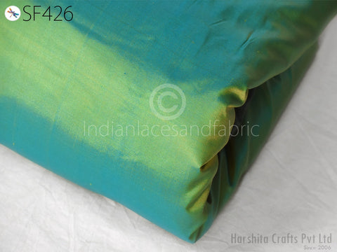 Iridescent Turquois Gold Indian Pure Silk Fabric by the yard, wedding dress fabric, Women Dress Fabric
