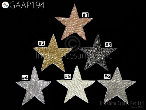 White Appliques Beaded Patches Star Design Patches Handcrafted Embroidered Decorative Handmade Patches