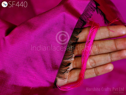 Iridescent Magenta Black Indian Pure Silk Fabric by the yard Soft Silk, Skirts Making Pure Silk, Hair Bands Making Silk