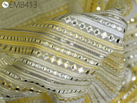 Yellow, Silver and Gold Sequin on Light Yellow Fabric, Woman Dress Fabric, Dresses Sequins Fabric