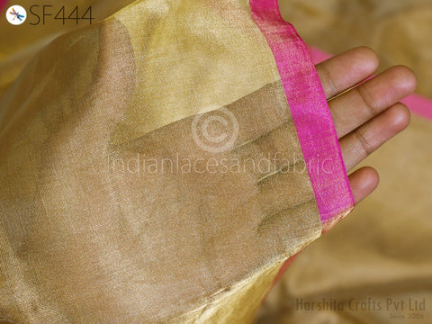 Antique Gold Pure Zari Tissue Fabric by the yard, Indian Silk, Soft Silk Fabric