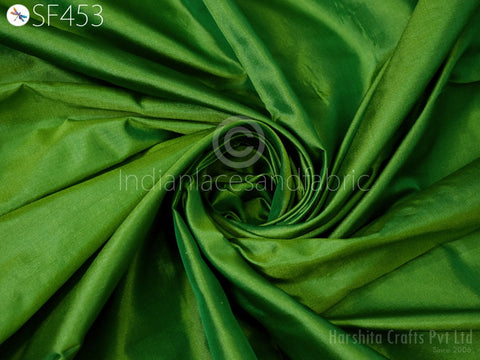 Iridescent Green Indian Pure Silk Fabric by the yard Mulberry Silk Lightweight Silk Fabric