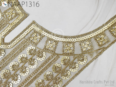 Gota Patti Gold Neck Patches for Wedding Dress Neckline Patch Handmade Indian Clothing Accessoies Crafting Collar Applique