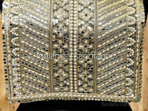 Gota Patti Work Lace,Sequins Patches, Handcrafted Neckline Patches, Decorated Neck Patches, Zardozi Neckline applique, 16.5 Inch X Width 9.5 Inches  Patches