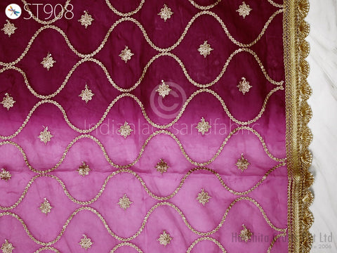 Embroidered Onion Pink Organza Chiffon Dupatta, Sequence Work Dupatta, Dupatta for wedding party wear for women