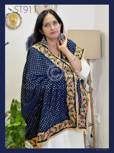 Beautiful Georgette Dupatta with gold sequins and bead work, Chunni for Lehenga, Transparent and Light Weighted Dupatta