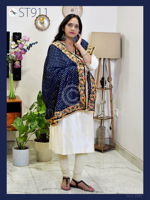 Navy Blue Georgette Dupatta Bridal Wedding Lehenga Heavy Chunni Indian Handcrafted Veil Gota Kinari Sequin Scarf Dresses Gift Her