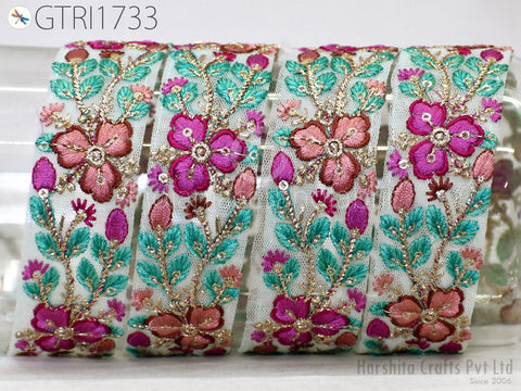 9 Yard Embroidered Fabric 3 CM Trim Embellishment Sari Ribbons Sewing DIY Crafting Border Indian Embroidery Trimmings Cushions Home Decor