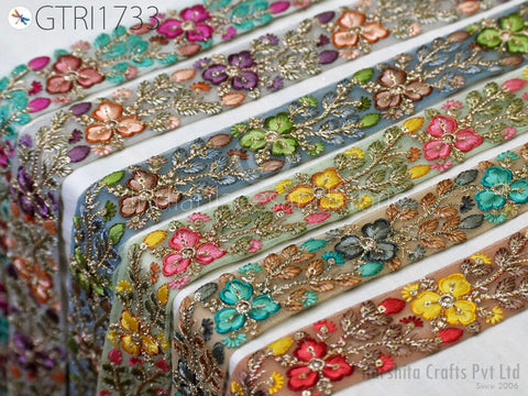 9 Yard Embroidered Fabric 3 CM Trim Embellishment Sari Ribbons Sewing DIY Crafting Border Indian Embroidery Trimmings Cushions Home Decor