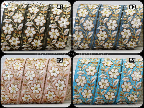 9 Yard Indian Sari Embellishments Embroidery 48mm Trim Embroidered Saree Ribbon Cushions Sewing Crafting Trimmings Curtains Headbands Border