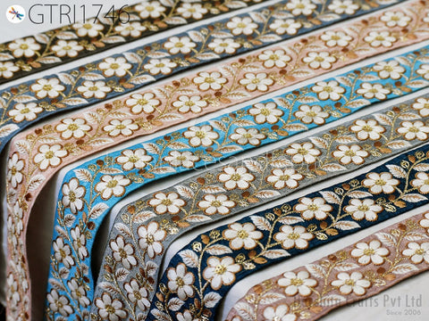 9 Yard Indian Sari Embellishments Embroidery 48mm Trim Embroidered Saree Ribbon Cushions Sewing Crafting Trimmings Curtains Headbands Border