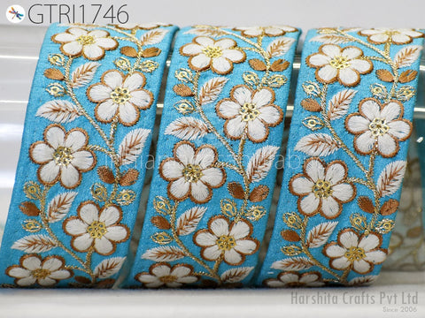 9 Yard Indian Sari Embellishments Embroidery 48mm Trim Embroidered Saree Ribbon Cushions Sewing Crafting Trimmings Curtains Headbands Border