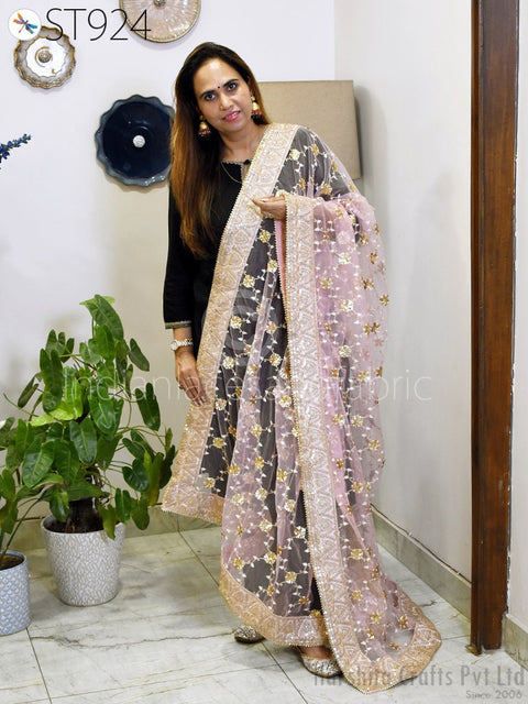 Exclusive Dupatta, Fine Georgette Pink Dupatta, Fine georgette dupatta with Kiran Trim