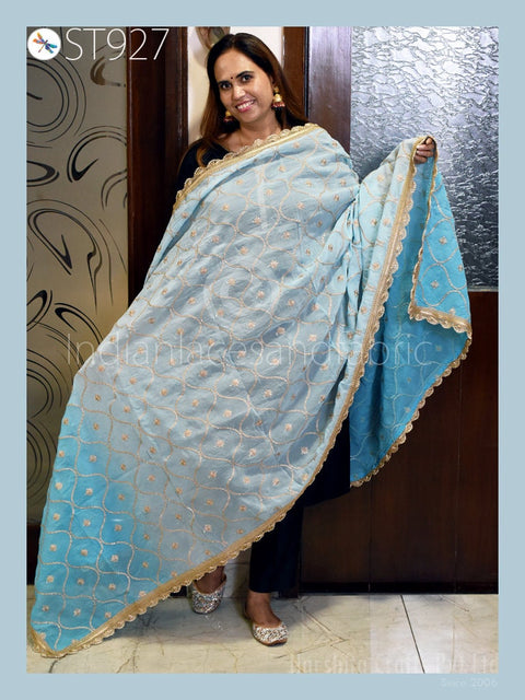 embroidered dupatta with a heavy sequins border, Exclusive Dupatta, Fine Georgette Pink Dupatta