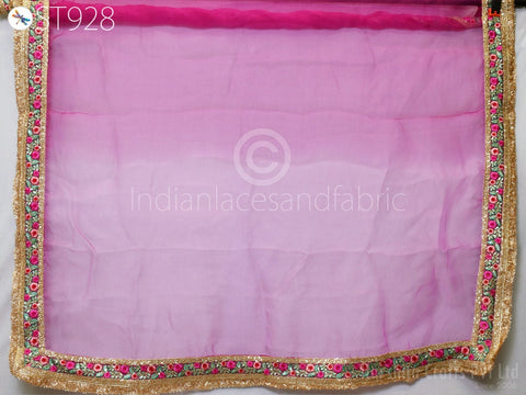 Dupatta is embroidered with beautiful gold border, Designer fancy chunni for salwar kameez, Organza two-tone dupatta with scallop embroidered lace border 2.5 Yard