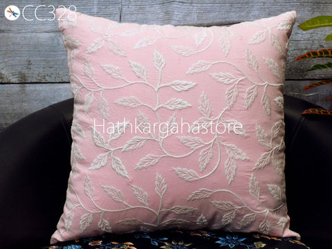 Floral Embroidered Throw Pillow Square Decorative Home Decor Pillow Cover Handmade Embroidery Cushion Cover
