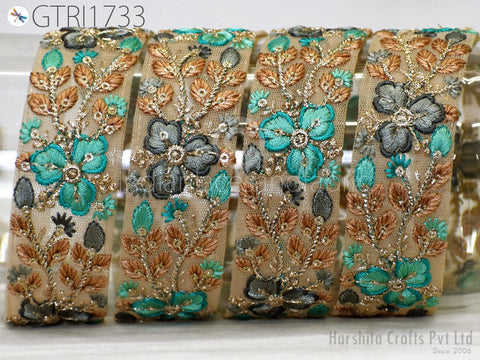 9 Yard Embroidered Fabric 3 CM Trim Embellishment Sari Ribbons Sewing DIY Crafting Border Indian Embroidery Trimmings Cushions Home Decor