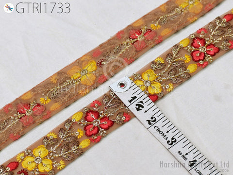 9 Yard Embroidered Fabric 3 CM Trim Embellishment Sari Ribbons Sewing DIY Crafting Border Indian Embroidery Trimmings Cushions Home Decor