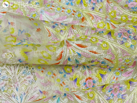 Floral Thread Work Fabric, Costumes Fabric, Unique Dresses Fabric, Sequins Fabric, Chickankari Sequins Fabric, Chickankari Lehnga Fabric