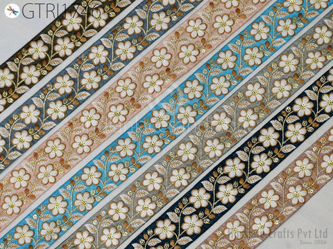 9 Yard Indian Sari Embellishments Embroidery 48mm Trim Embroidered Saree Ribbon Cushions Sewing Crafting Trimmings Curtains Headbands Border