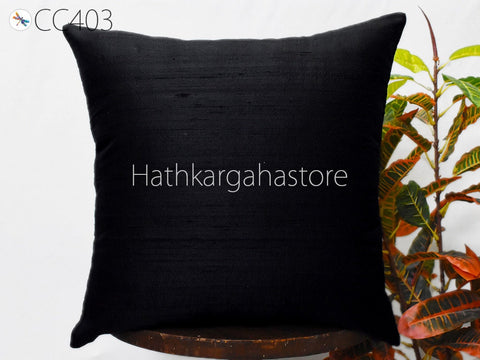 Black Dupioni Pure Silk Cushion Cover Handmade Square Throw Pillow Decorative Home Decor Silk Pillowcase House Warming Bridal Wedding Gift