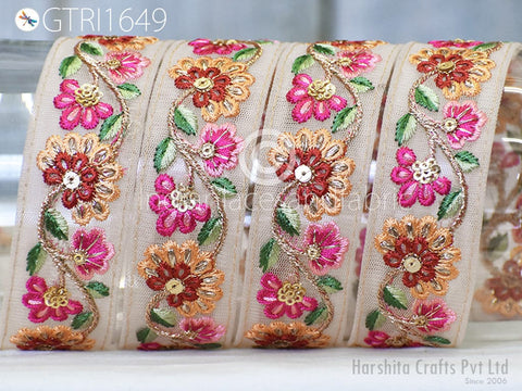9 Yard Embroidered Fabric 35 mm Trim Saree Ribbon Sewing Embroidery Cushions Crafting Sari Border Embellishment Indian Wedding Dress Tape