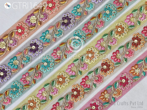 9 Yard Embroidered Fabric 35 mm Trim Saree Ribbon Sewing Embroidery Cushions Crafting Sari Border Embellishment Indian Wedding Dress Tape