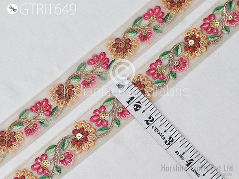9 Yard Embroidered Fabric 35 mm Trim Saree Ribbon Sewing Embroidery Cushions Crafting Sari Border Embellishment Indian Wedding Dress Tape