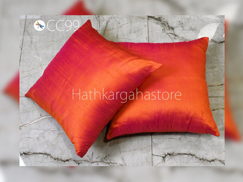 Orange Dupioni Pure Silk Cushion Cover Handmade Throw Pillow Decorative Home Decor Silk Pillowcase House Warming Bridal Wedding Gift