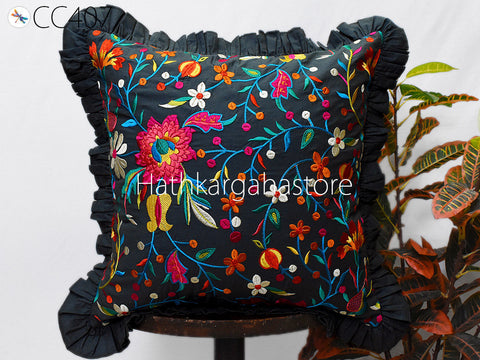 Grey Embroidered Frill Throw Pillow Cushion Cover Handmade Embroidery Decorative Home Decor Pillowcase