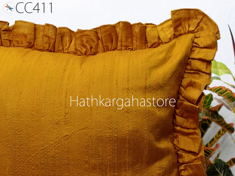 Dupioni Pure Silk Frill Lumbar Pillow Throw Cushion Cover Silk Cushion Cover Handmade Silk Throw Pillow