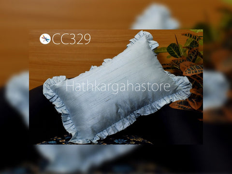 Throw Pillow Dupioni Pure Silk Frill | Powder Blue Silk Pillowcase |  Cushion Cover Handmade | Decorative | Luxury Home Decor | Entryway Pillows | Bedroom Decor | Silk Pillow Cover Lumbar