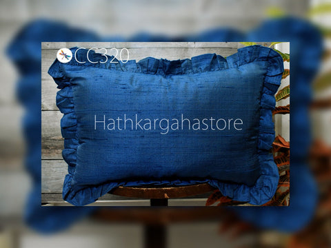 Throw Pillow Dupioni Pure Silk Frill | Teal Blue Silk Pillowcase Cushion Cover | Handmade  Decorative | Luxury Home Decor | Entryway Pillows | Bedroom Decor | Silk Pillow Cover Lumbar