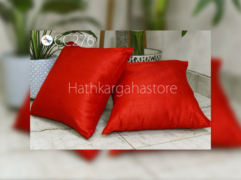 Red Dupioni Pure Silk Cushion Cover Square Handmade Throw Pillow Decorative Home Decor Silk Pillowcase House Warming Bridal Shower Gift