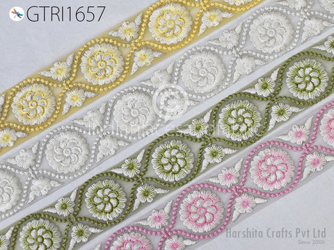 9 Yard Indian Embroidered 4cm Trim Embroidery Dress Embellishment Fabric Ribbon Trimming Cushions DIY Crafting Sari Border Saree Sewing