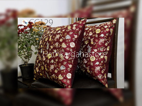 Burgundy Embroidered Cushion Cover |  Handmade Embroidery Throw Pillow | Decorative Home Decor Pillow | Sham | House Warming gift | Baby Shower | Wedding Gift