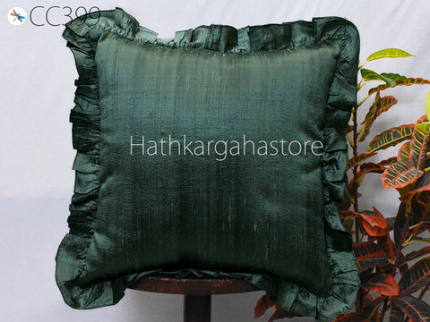 Dupioni Frill Throw Pillow Pure Silk Pillowcase Euro Sham 26x26 Handmade Cushion Cover Decorative Home Decor House Warming Wedding Gift