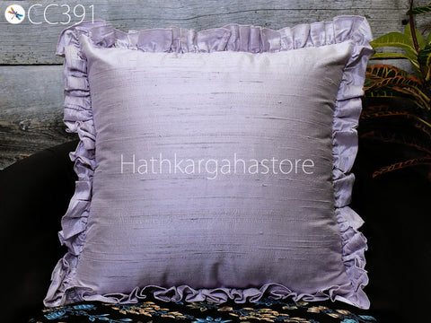 Lavender Dupioni Frill Throw Pillow Pure Silk Pillowcase Queen 26x30 Handmade Cushion Cover Decorative Home Decor House Warming Wedding Gift